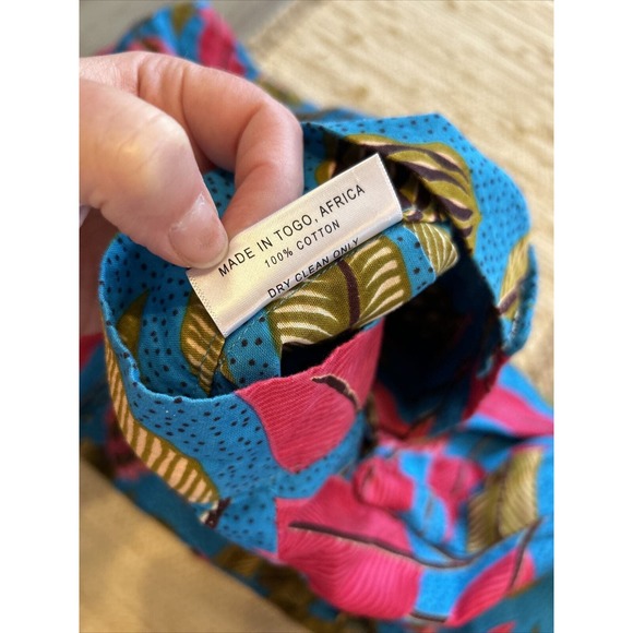 Francis + Benedict Blue Pink Leaves Pleated Skirt African Sz XS Side Zip Pocket - Picture 10 of 10